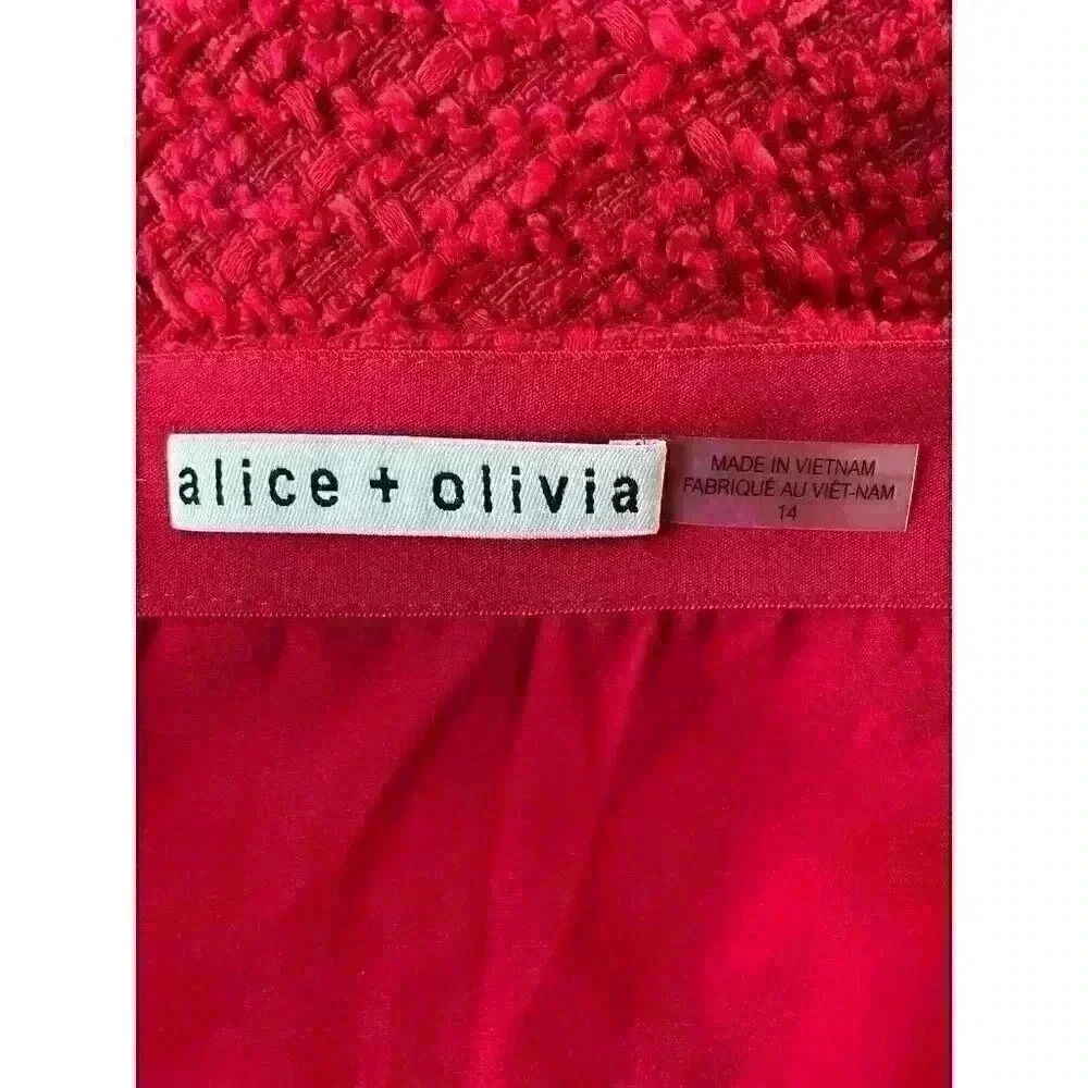 New Alice + Olivia Rubi Micro Skirt Tweed in Perfect Ruby, Black, White Size 14 - Picture 10 of 11